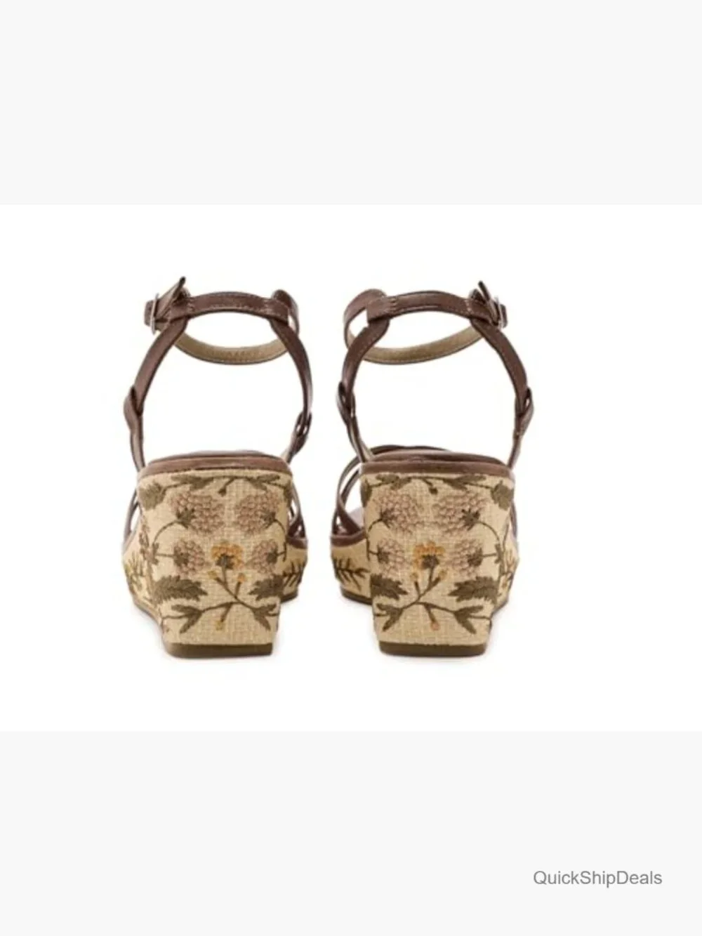 Hand-Embroidered Raffia Wedge Sandals with Leather Straps